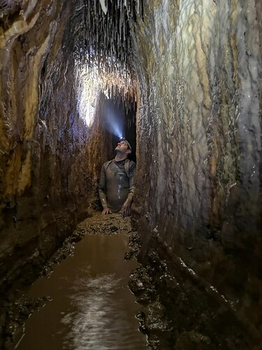 A researcher exploring the Biar Aqueduct.