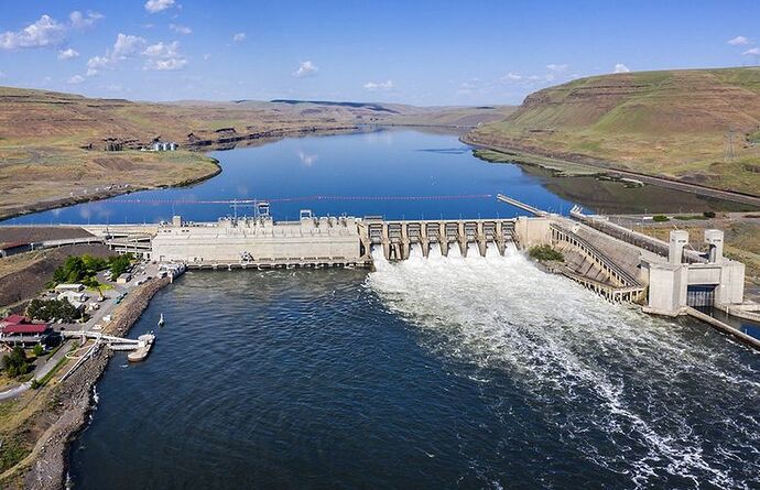 Salmon must pass several dams, such as the Lower Monumental Dam, to reach spawning grounds on the Snake River, an obstacle contributing to population decline. (Steve Ringman / The Seattle Times)|556x359.3147170396603