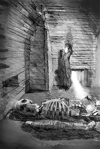 10ft skeleton and two mummies discovered in Maeshowe, Orkney. (Author provided)