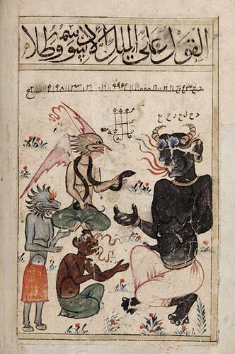 The black king of the djinns, Al-Malik al-Aswad, in the late 14th century Book of Wonders.