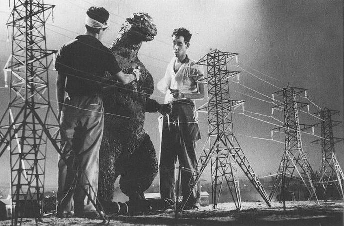 Behind the scenes photos from the making of the first Godzilla movie, 1954