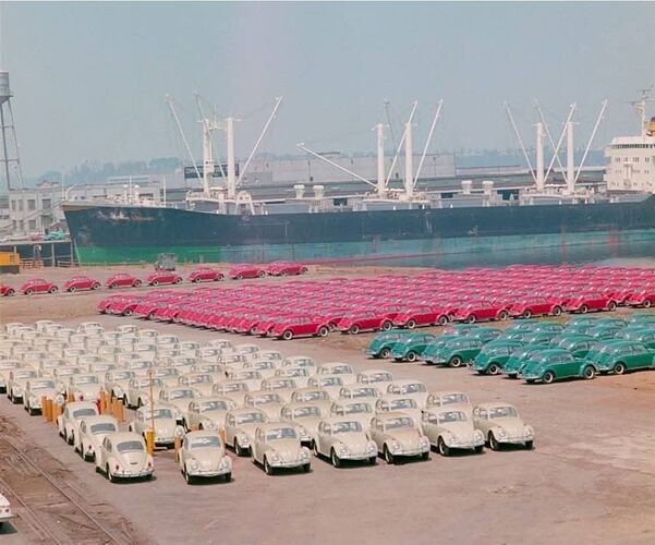 Shipment of Volkswagen Beetles at the port of Portland, Maine ,1965