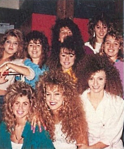A group of girls rocking styles from the 1980s.