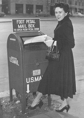 Experimental foot-pedal mailbox 1956