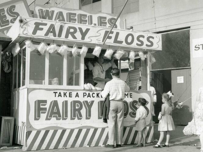A Fairy Floss stand, Sydney Royal Easter Show 1950s theme comes to life