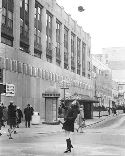 55 years ago today, March 18, 1970, Mary Tyler Moore tosses her hat in the air in downtown Minneapolis for the iconic scene in the open of The Mary Tyler Moore show