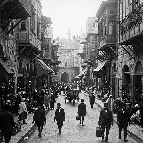 A view of a Busy street of Jerusalem in 1915