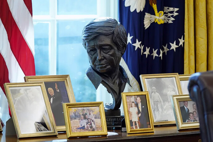 A bust of Latino American civil rights and labor leader Cesar Chavez