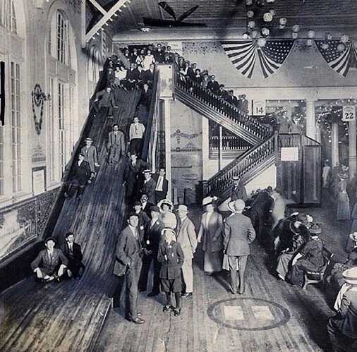The Panama Slide in Coney Island after it was built in 1908. Very popular at time, especially with adults
