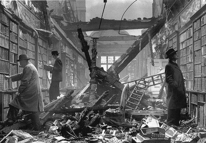 Holland House Library, severely damaged by a bombing from the German Luftwaffe during the London Blitz in September 1940.