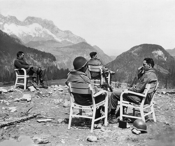 A group of American GIs at Berchtesgaden, Germany, Fuhrer's former home, circa 1945