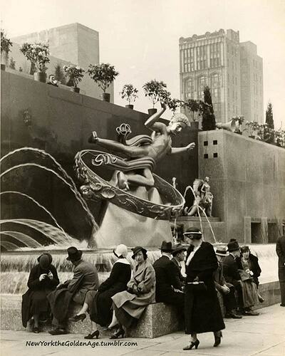 The Prometheus statue and fountain, Rockefeller Center, ca. 1933-38