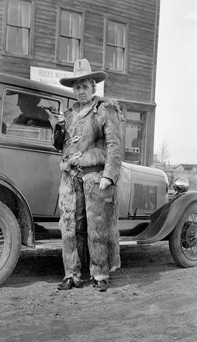 Pistol packin' Harriet Eckerson at Encampment WY, 1939