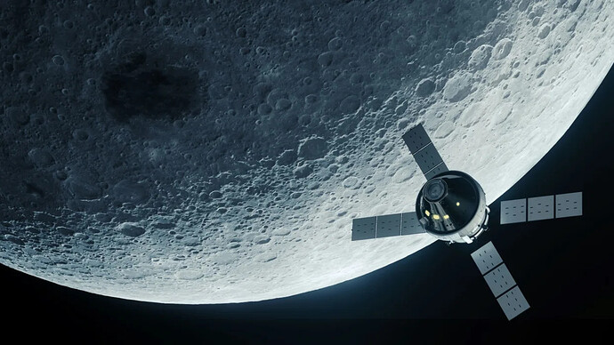 The orion spacecraft above the moon.