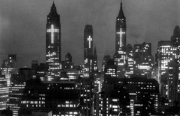 New York City, Good Friday April 1956 Left to right 60 Wall Tower, 20 Exchange Place formerly known as City Bank Farmers Trust Co. and 40 Wall Street