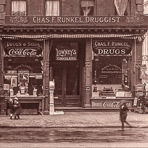 Across from Charles F. Runkel's Drug Srore on 7th Avenue between 30th & 31st Streets in Manhattan in 1914