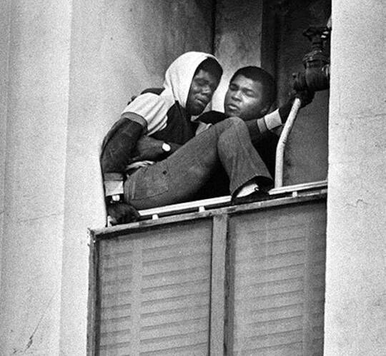 In 1981, boxer Muhammad Ali heard about a man threatening to commit suicide near his home. Ali jumped in his car and sped to the scene, where he coaxed the distressed man back indoors.