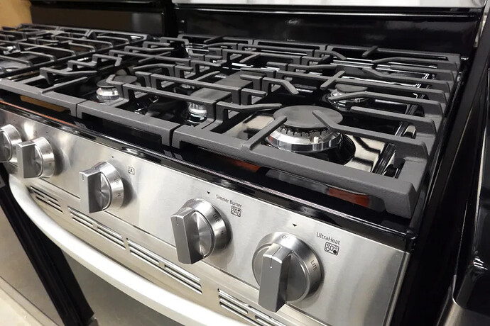 A gas-burning stove is offered for sale at a home improvement store in Chicago.