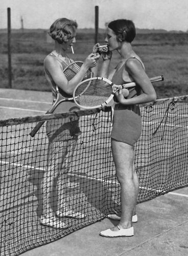 Vintage Tennis Photo Women Smoking Cigarettes 1930s