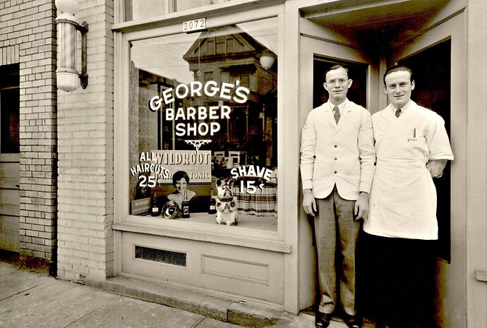 Back in time, a fresh haircut at the local barbershop would only set you back a mere 25 cents. Portland, Oregon. (1936)