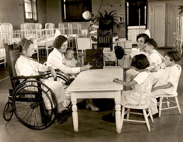 Here are Children listening to the Radio, in a Diabetic Ward, at Beth Israel Hospital on Livingston Place & by Stuyvesant Square Park in Manhattan in 1925