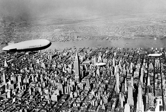 Amazing view of New York City in 1931 by airship. The skies were filled with airships in this photo
