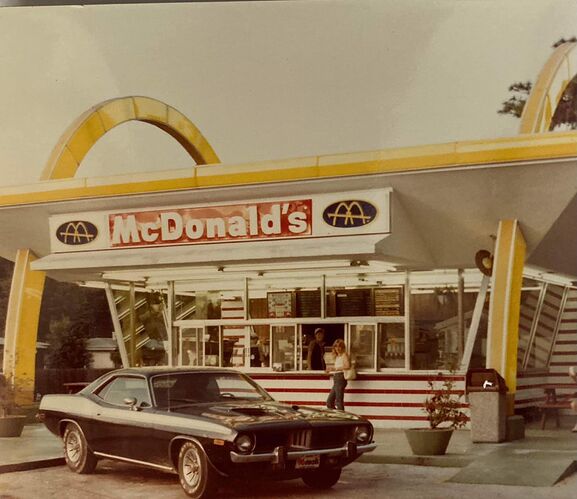 McDonald's stop in the Cuda, 70s style