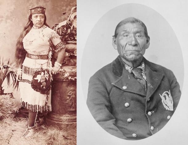 Sarah Winnemucca, Paiute writer and lecturer, on the left, and her father Chief Poito Winnemucca of the Paiute Natives in Nevada. (Public domain / Public domain)