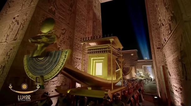 The lavish parade to mark the re-opening of the Avenue of Sphinxes and celebrate the Opet festival. (YouTube / Experience Egypt)