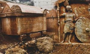 In a first for ancient Anatolia, archaeologists found this stone sarcophagus belonging to the elite bodyguard Tziampo, which was inscribed in Latin with the title “Emperor’s Protector.”    Source: TRT