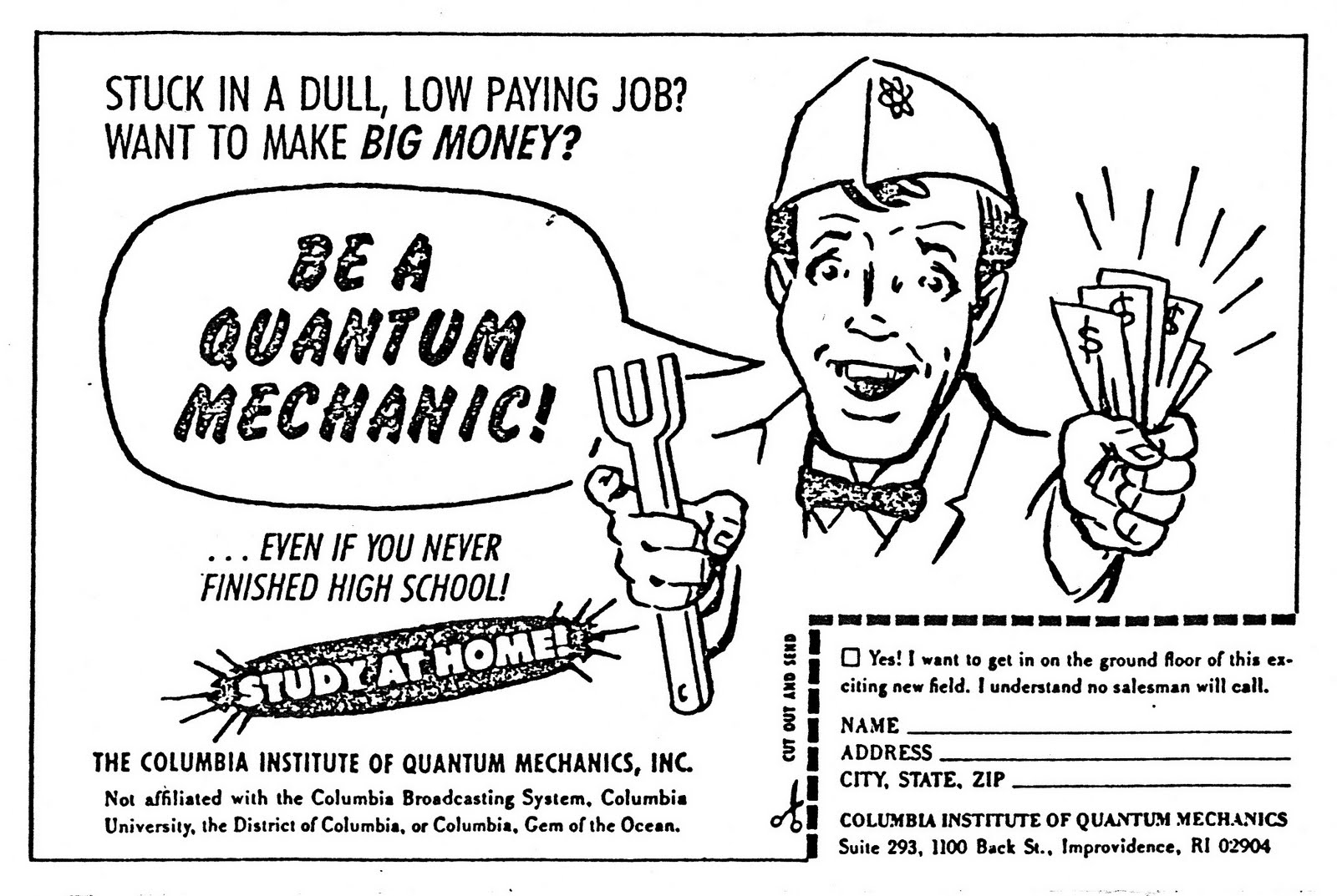 I want job. Quantum Mechanic. Never finished.